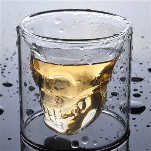 Creative calavera taza de vidrio doble whisky vodkke de vía de vodka juego de bebidas de cristal para botellas de cristal taza de vino transparente