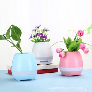 Veilleuses Creative Smart Bluetooth Haut-Parleur Musique Pots De Fleurs avec Lumière Décoration De Bureau Plante Verte Musique Vase Induction Tactile