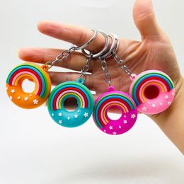 Creatieve zachte PVC Rainbow Donut Keychain hanger dubbelzijds sterrenheme Sky Rainbow Bread Bag Car Keychains sieraden cadeau