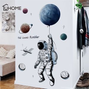 Creative Espace Planète Astronaute Sticker Mural pour Enfants Chambres Garçon Chambre Stickers Muraux Diy Mural Art Pvc Affiches Papier Peint T200601