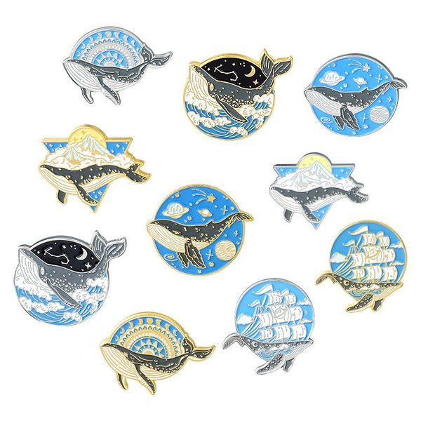 Broches en émail de baleine spatiale créative, broche ronde en alliage planète mer, Badge doux à la mode pour femme, bijoux cadeau