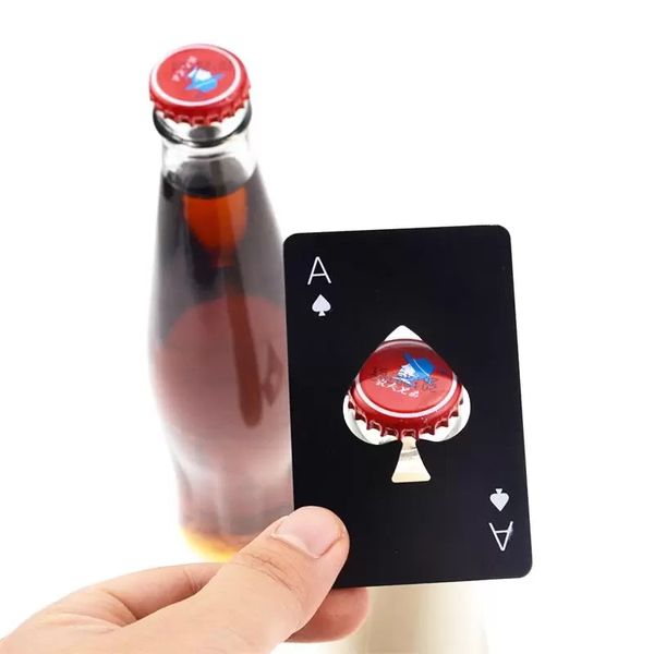 Creative Spade A Poker Card Abridor de botellas de cerveza Abridor de botellas de acero inoxidable Black Silver Party Decor Bar Accesorios