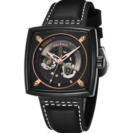 Creatief Vierkant Automatisch Mechanisch Horloge Heren Uniek Horloge Mannelijke Holle Wijzerplaat Lederen Band Lichtgevende Klok Relogio Masculino