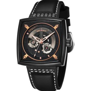 Montre mécanique automatique carrée créative pour hommes, montre-bracelet Unique, cadran creux, bracelet en cuir, horloge lumineuse relogio masculino