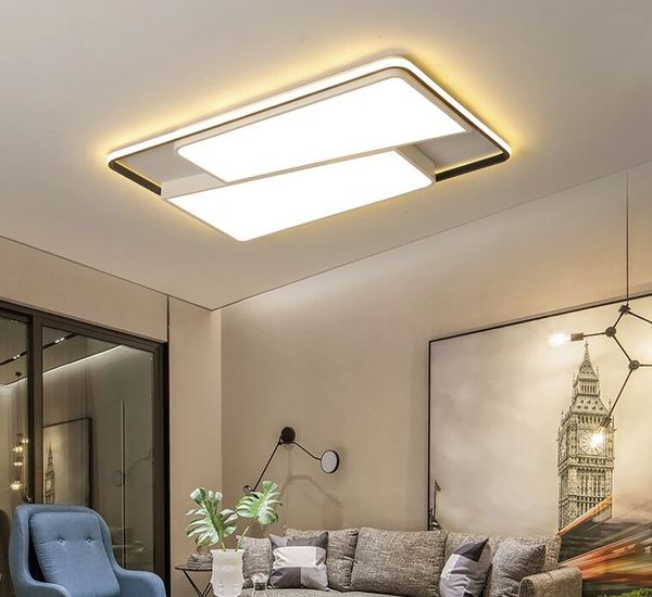 Luces de techo LED cuadradas creativas, marco blanco y negro para sala de estar, accesorio de lámpara de Control remoto, brillo regulable dero AC85-260V MYY