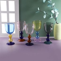 Copas de vidrieras creativas, copas de vino de colores de contraste, estilo Ins, copas de vino caseras simples, tazas para bebidas 240320
