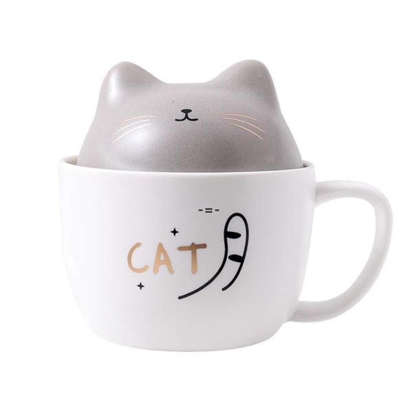 Tasses en céramique de chat stéréo créatif tasse de dessin animé mignon avec tasse d'eau de cuillère tasses d'amoureux d'étudiant tasses à la maison. Style unique RRD13595