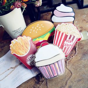 Creatieve Stijl Vrouw Hamburger Ijs schoudertassen Cupcake PU Kettingen Zakken Leuke Popcorn Fries 3D Messenger 240301