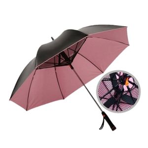 Creatieve zomerparaplu met ventilator Lang handvat Zonnige, regenachtige, UV-bestendige paraplu voor heren, dames, parasol, buitenstrand