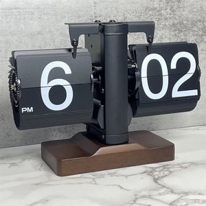 Horloge de Table créative mécanique automatique page tournant horloge rétro décoration salon chambre bureau bureau décoration 240119