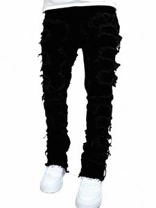 Glands créatifs Decorati Jeans coupe droite hommes décontracté moyen Stretch Street Style Denim pantalon printemps 2024 V88y #