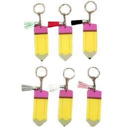 Creative Teachers Day Porte-clés Mode Crayon Acrylique Dangle Charms Porte-clés Personnaliser avec un petit pompon Porte-clés Festival Party Cadeau DH8373