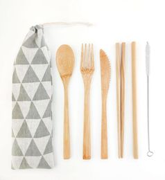 Creative Travel Cutlery Flatware Bamboo Utsils Set herbruikbare Eco Friendly Portable Fork Lepel Set tafelwerk accessoires9500078
