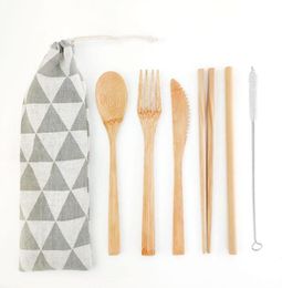 Creative Travel Cutlery Flatware Bamboo Utensils Set herbruikbare Eco Friendly Portable Fork Lepel Set servies Accessoires7517888