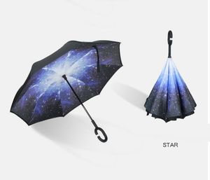 Creative tweelaagse stand paraplu reverse paraplu aangepast logo printen c-vorm greep advertentie paraplu uitgerust voor trouwfeest