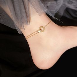 Creative Two Rings 18K gouden Anklet titanium staal mode anklet vrouwen gepersonaliseerde anklet sieraden zomer
