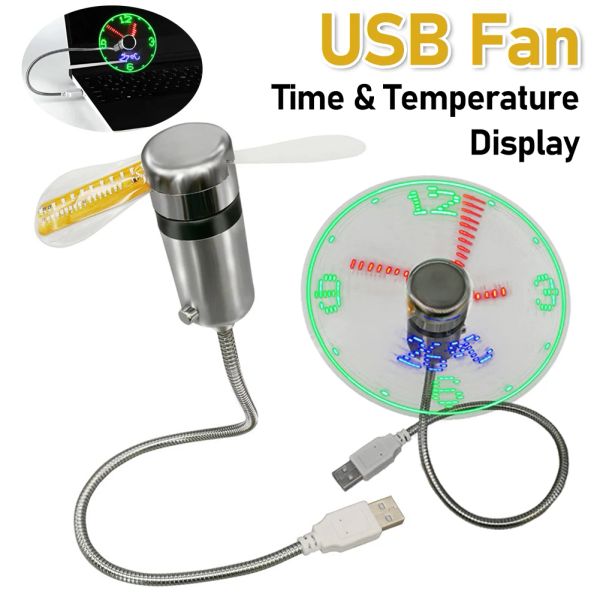 Ventilateurs USB créatifs ventilateurs d'horloge ventilateurs de temps et de température avec des gadgets à LED Light Cool pour ordinateur portable PC Notebook DC 5V