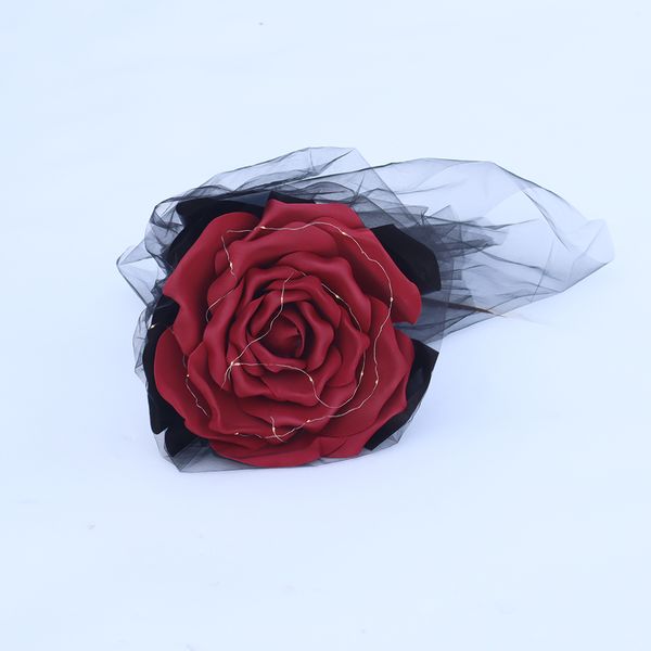 Paquete creativo de rosas grandes para el Día de San Valentín, regalo de confesión 520, flor de PE rojo vino, decoración de hilo negro con paquete de Material ligero