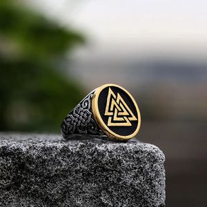 Creative Vintage 14K Gold Viking Valknut Ring Men Boy Nordic Ierse Celtics Knoop Ring Biker Amulet Sieraden Gift Rings