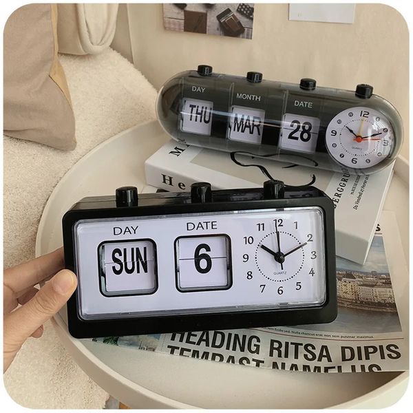 Creative Vintage Flip Clock Réveil Mécanique Horloge Numérique De Bureau avec Calendrier Horloge Décor À La Maison Vintage Décor À La Maison 240119