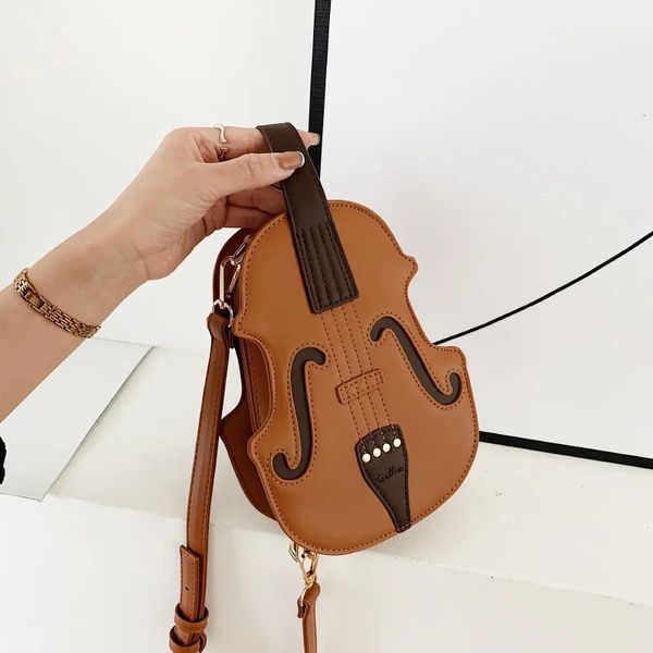 Bolso cruzado femenino de violín creativo con forma de violín, mochilas pequeñas de cuero PU para mujer, bolso de hombro de moda para mujer con hilo de coser 240229