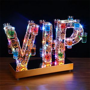 Creatieve VIP -vorm LED Cocktail Tray Wine Glass Holder Oplaadbare bar Nachtclub Disco Party VIP Service Shot Glass Rack Decor Party Hotel Restaurant Decor