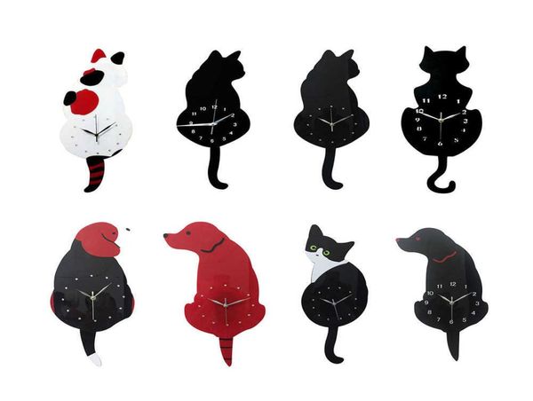 Reloj creativo de pared animal travieso gato de gato móvil móvil péndulo de cuarzo aguja acrílico dibujante acrílico sala de estar decoración del hogar 21091163434