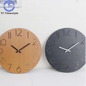 Horloge murale créative salon minimaliste moderne maison ronde personnalité silencieux jardin pin bois massif dédié mode