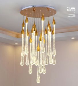 Creatief Water Drop Crystal Light Luxe Kroonluchters Moderne Duplex Villa Spiral Trap Woonkamer Kroonluchter LED -verlichting