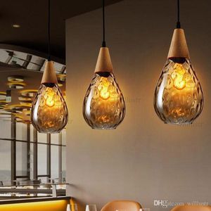 Clear Smoke Amber Hanglamp Aquatex Glas Water Drop Light Restaurant Lounge Woonkamer Nordic Wood Suspension Hanging Lighting