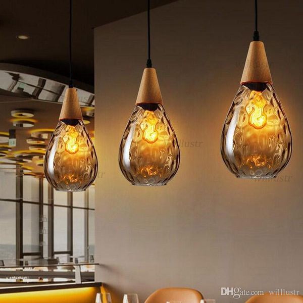 Clair Fumée Ambre Suspension Aquatex Verre Goutte D'eau Lumière Restaurant Salon Salon Nordique Suspension En Bois Éclairage Suspendu