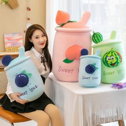 Creatieve watermeloen melkthee Cup Puslow Plush Toy Cartoon Peach Doll Children's Birthday Gift Groothandel