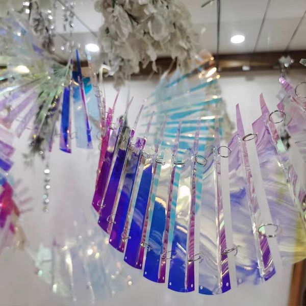 Decoración creativa para el techo de la boda, cinta con purpurina para espejo, adorno colgante de línea de tiempo de cristal curvado libremente para accesorios de banquete de fiesta