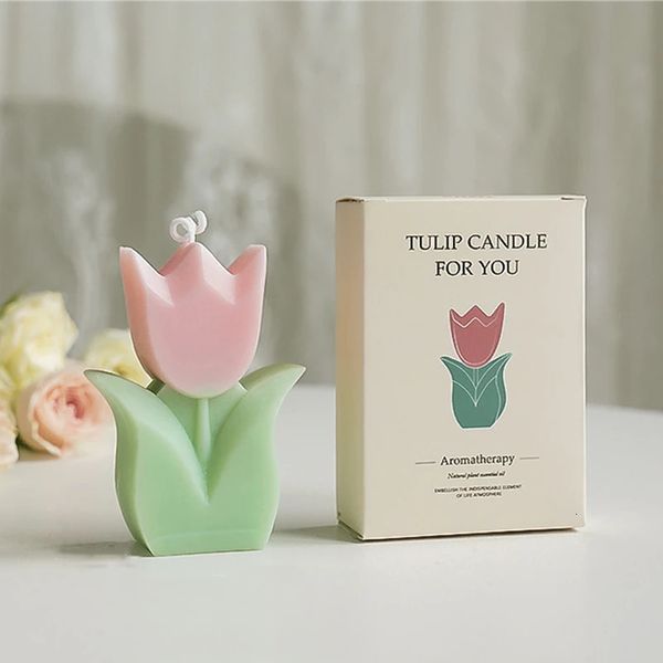 Velas creativas de regalo para invitados de boda, vela de aromaterapia con flor de tulipán, decoración estética para habitación, regalos de cumpleaños aromáticos para niña 240122