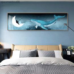 Creative baleine nordique enfant lune abstraite toile mur Art peintures affiche impression photo pour pépinière salon décor chevet L230704