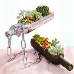Creative Wine Bottle Planter Glass Terrarium voor sappige cactus luchtplant snijwijnflessen in halve bloempot alcoholcadeaus9585592