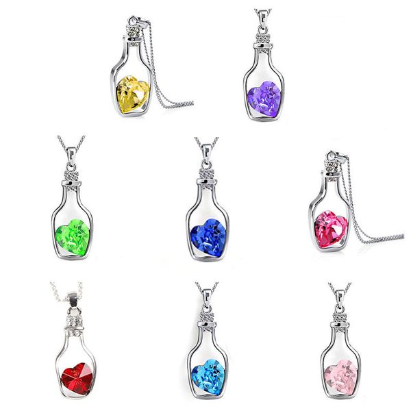 Collier pendentif bouteille de souhait créatif, diamant en forme de cœur, colliers de pierres précieuses, accessoires de bijoux de fête pour dames à la mode