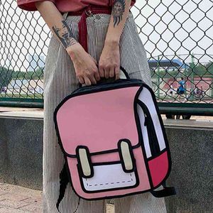 Mochila creativa de dibujo 2D para mujer, mochila escolar de dibujos animados, mochila de cómic para chicas adolescentes, mochila de viaje Y1105