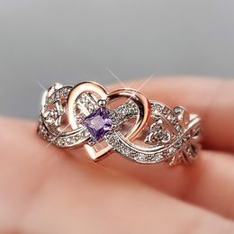 Bagues de coeur pour femmes créatives avec conception de fleur de Rose romantique bague de fiançailles d'amour de mariage bijoux esthétiques