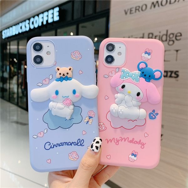 Étuis de téléphone créatifs pour femmes iPhone 14 13 Pro Max 12 11 Pro XS XR XSMAX 7 8 Plus Étui de dessin animé couché sur Jade Dog Melody joli silicone souple