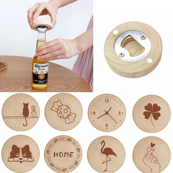 Creative Wood Bottle Opener Réfrigérateur Aimant Réfrigérateur Autocollant Camping Protable Bouteille Ouvre Cadeau De Mariage Logo Personnalisé HHA1146