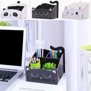 Creatief houten bureau Office Organisator opslagpenhouder bovenste potlood Sundries briefps badge doos schattige accessoires