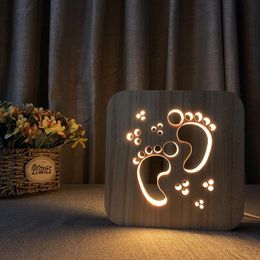 Creatieve houten voetafdruk nachtlichten LED TAFEL Nachtlamp houten bureaulamp atmosfeer lamp Nieuwheid verlichting347S