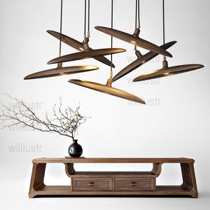 Creatieve Houten Hanglamp Houten Suspension Lamp Handgemaakte Houten Schip Opknoping Lighting Restaurant Hotel Lounge Bar Dinning Room Study Cafe