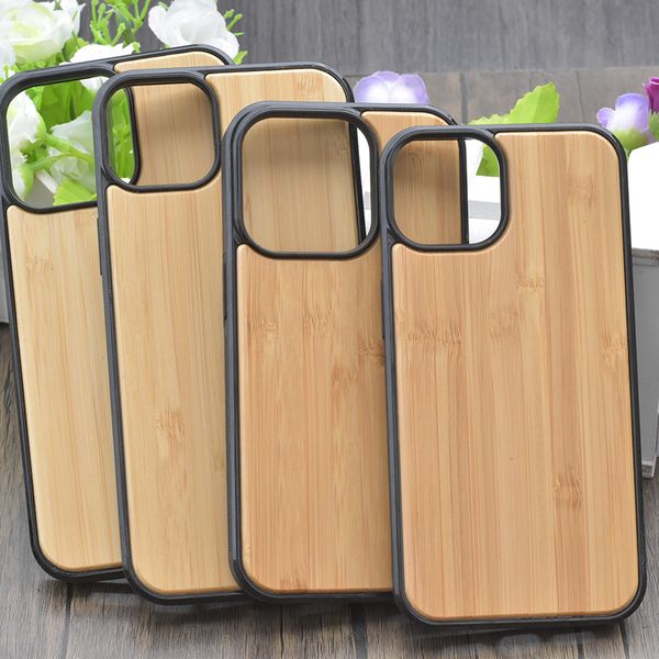 Étuis de téléphone en bois créatifs Étui de téléphone portable personnalisé Couverture en bois de bambou Coque TPU Sacs de téléphone antichoc pour iPhone 14 PRO MAX 15 11 13 12 MINI 11 6 7 8 PLUS Samsung S23 S22U