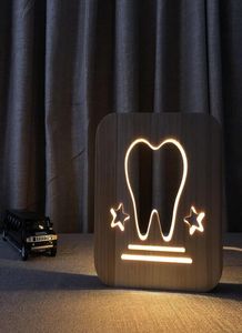 Creatieve houten tandlamp slaapkamer bedkamer nachtlampje USB toevoer led tafellamp uitgehold kleine nachtlamp5810033