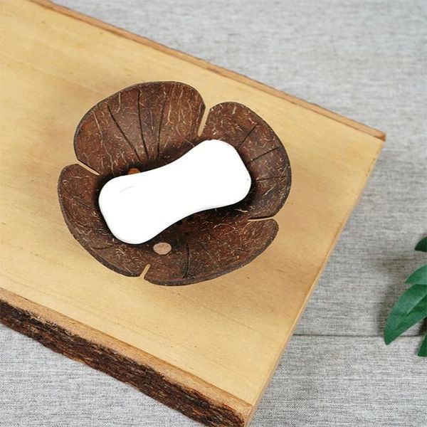 Soporte creativo para jabón de drenaje de madera, bandeja de jabones de dibujos animados, almacenamiento de cáscara de coco del sudeste asiático, plato de jabón bonito, accesorios de baño