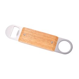 Creatief houten handvat platte flesopener roestvrijstalen flesopener eenvoudige bieropener voor keukenbar of restaurant LX6029