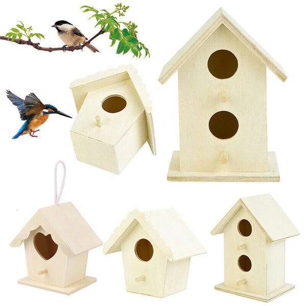 Casa creativa de colibrí de madera con cuerda colgante Jardinabrillera 6 pájaros de decoración pequeños tipos de bricolaje 240416