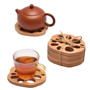 Creative Wooden Lotus Root Coaster Ebony Sandelwood Placemat Creative Lotus Root Slice Coaster Isolation Pad Kung Fu Tea LX5550